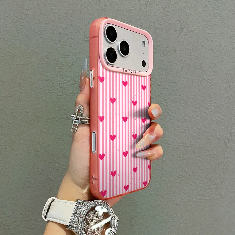 Gestreifte Herzen Luxus-Hülle für iPhone 17 15 16 14 Pro Max Case Plus für iPhone 13 11 12 ProMax XS XR XS 7 8 Plus 16E INS Hüllen – Detail 7