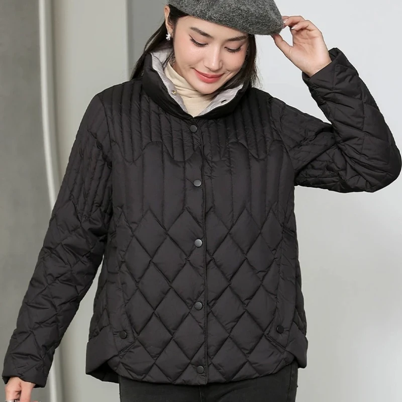 Inverno novas jaquetas casacos femininos coreano moda casual solto outerwears gola alta leve quente puffer casacos