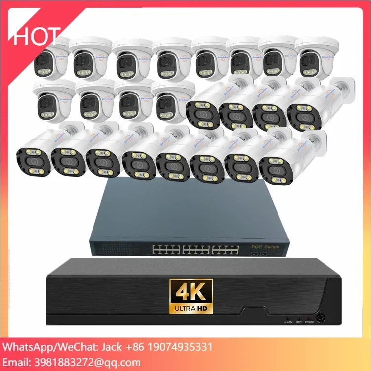 Jianvision POE IPC H.264 H.265 Kit Cctv cámara de seguridad DVR 24 canales sistema de cámara Cctv 8mp 4k Audio bidireccional Nvr para cámara Ip