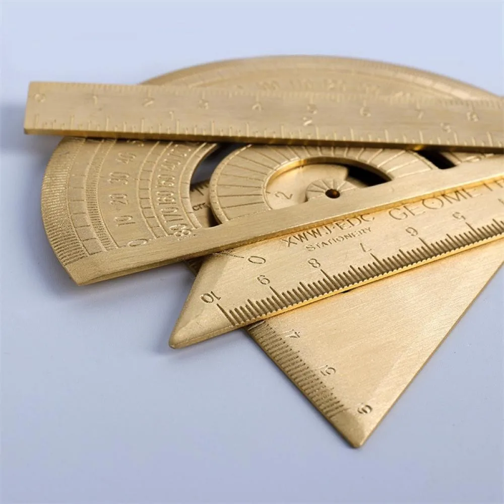 Vintage Brass Straight Ruler Metal Triangle Ruler Protractor 12/15cm Measuring Tool Students Creative Stationery School Supplies