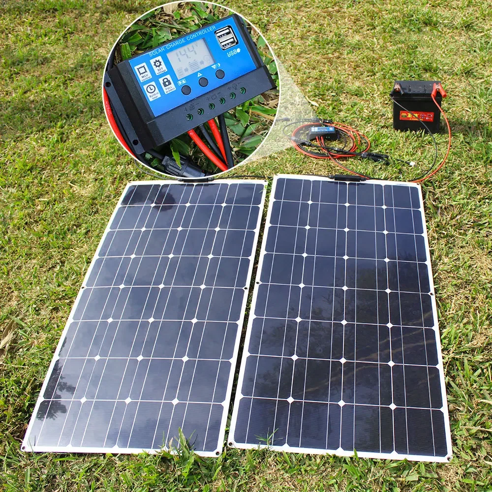 Imagem -02 - Painel Solar Flexível com Controlador Pwm para rv Barco Carro Casa Acampamento Carregador de Bateria 12v 1500w Célula de Alta Eficiência 18v