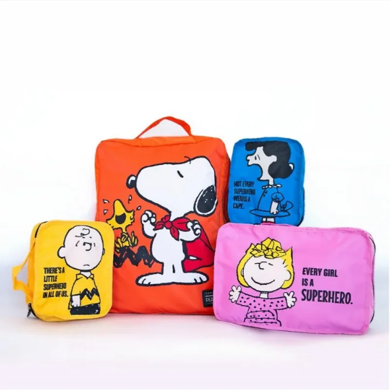 2024 New Anime Snoopy Cute Cartoon Travel Storage Bag 4-Piece Set For Portable Suitcase Clothes Organizer Bag Storage Pocket