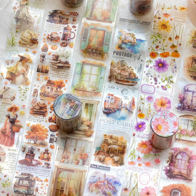 50mm*2m River of Years Series Vintage Journal Kawaii Masking Tape Waterproof Paper Washi Tape Material Scrapbook Supplies