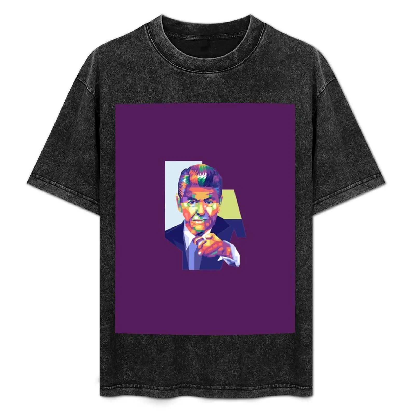 

Ronald Reagan President Colorful vintage portrait T-Shirt summer 2025 customs design your own hippie clothes cotton t shirt men