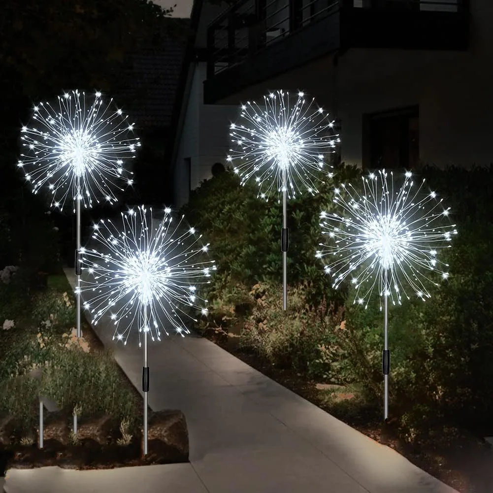 LED Solar Fireworks Lights Powered Outdoor Grass Globe Dandelion Lamp for Garden Lawn Landscape Lamp Holiday Light