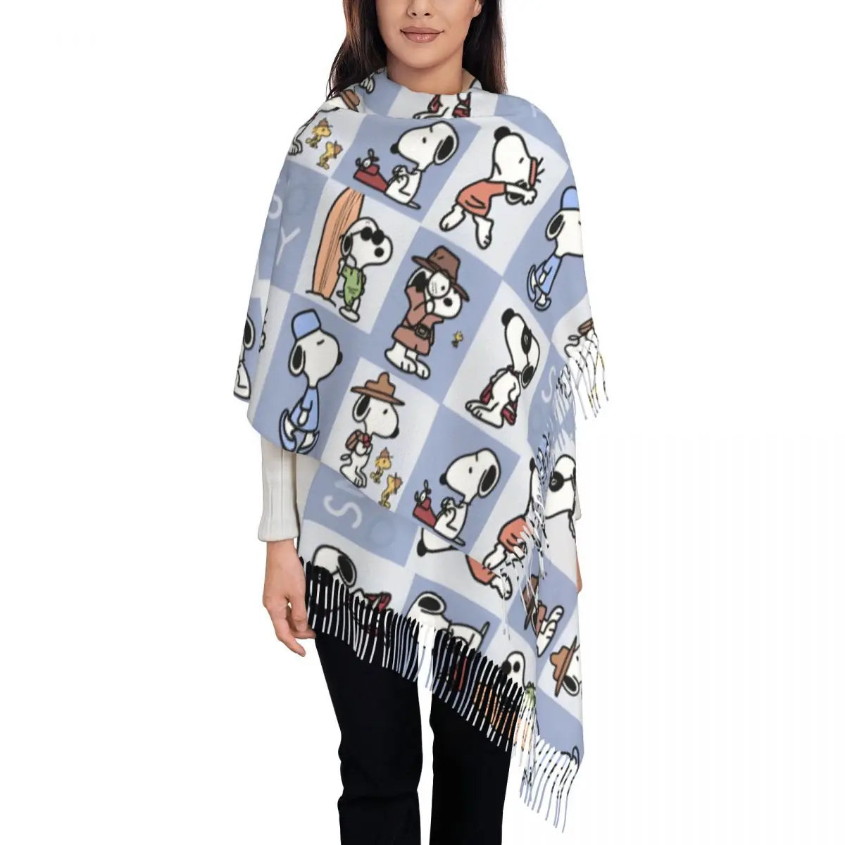 Womens Tassel Scarf Snoopys Pattern Large Winter Warm Shawl Wrap Cartoon Gifts Cashmere Scarf