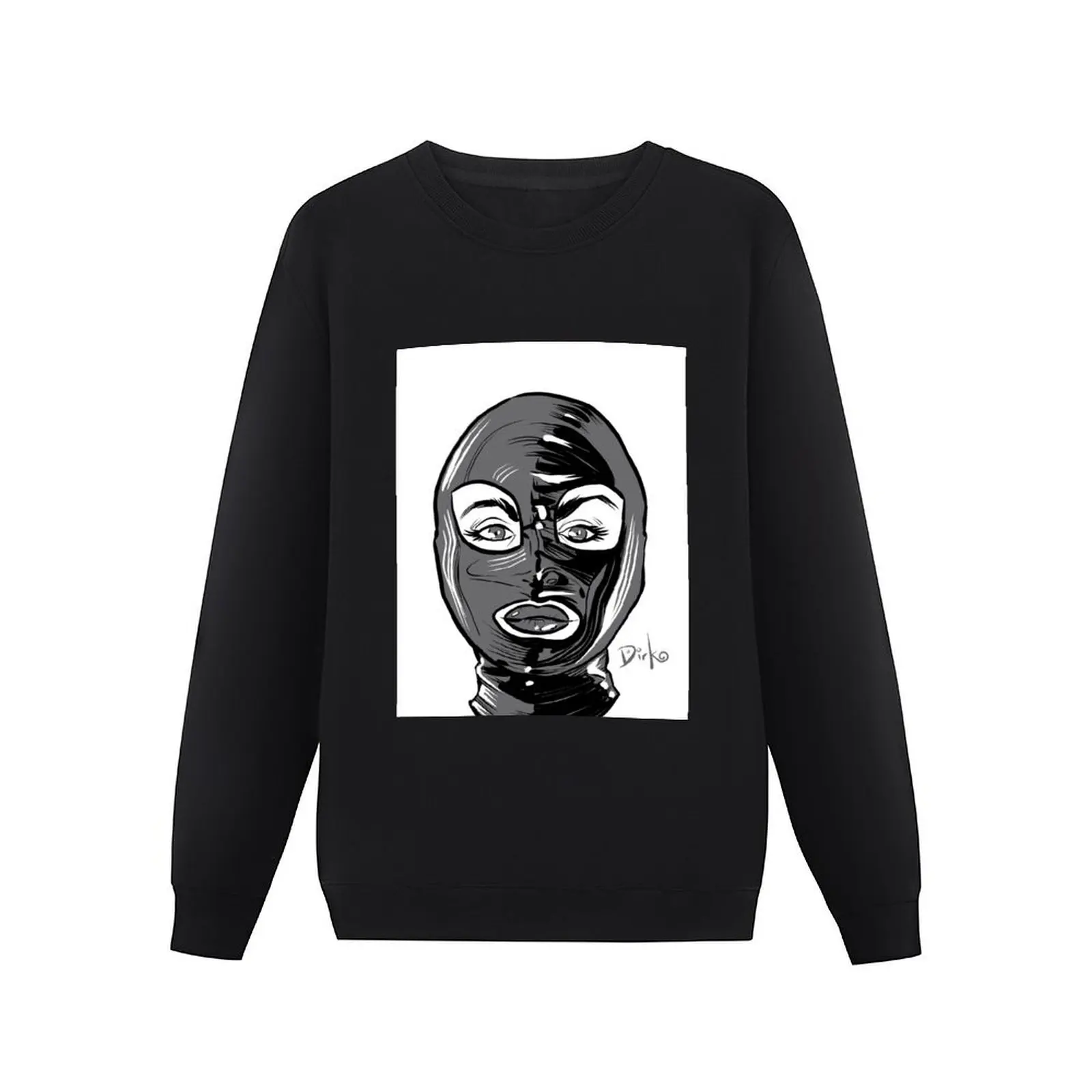 Latex-Hooded Fetish Dominatrix Illustration by Dirk Hooper Pullover Hoodie clothes for men men clothes hooded sweatshirt for men