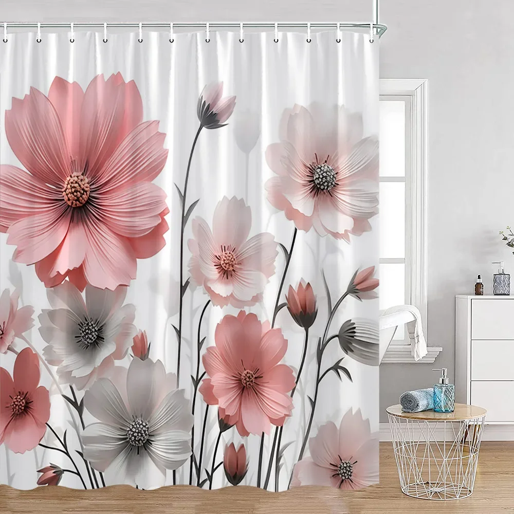 Watercolor Flower Pattern Shower Curtains Colorful Flowers Butterfly Greenery Plants Nature Home Decor for Bathroom Bath Curtain