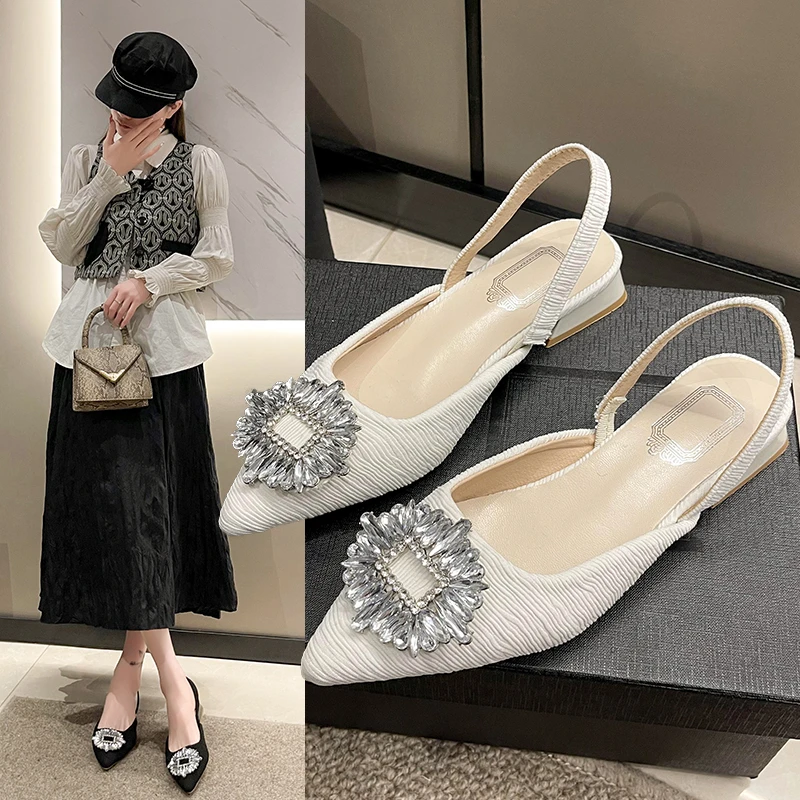 

Summer Women Shoes New Fashion Pointed Toe Rhinestone Sandals Stiletto High Heels Slingback Zapatos Transparentes De Mujer