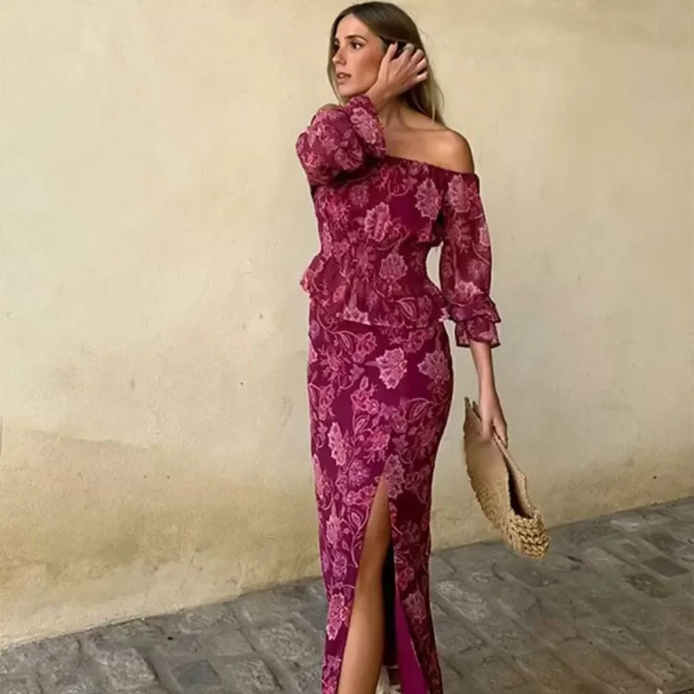 

Autumn new fashionable women's clothing casual and elegant design retro European and American printing set