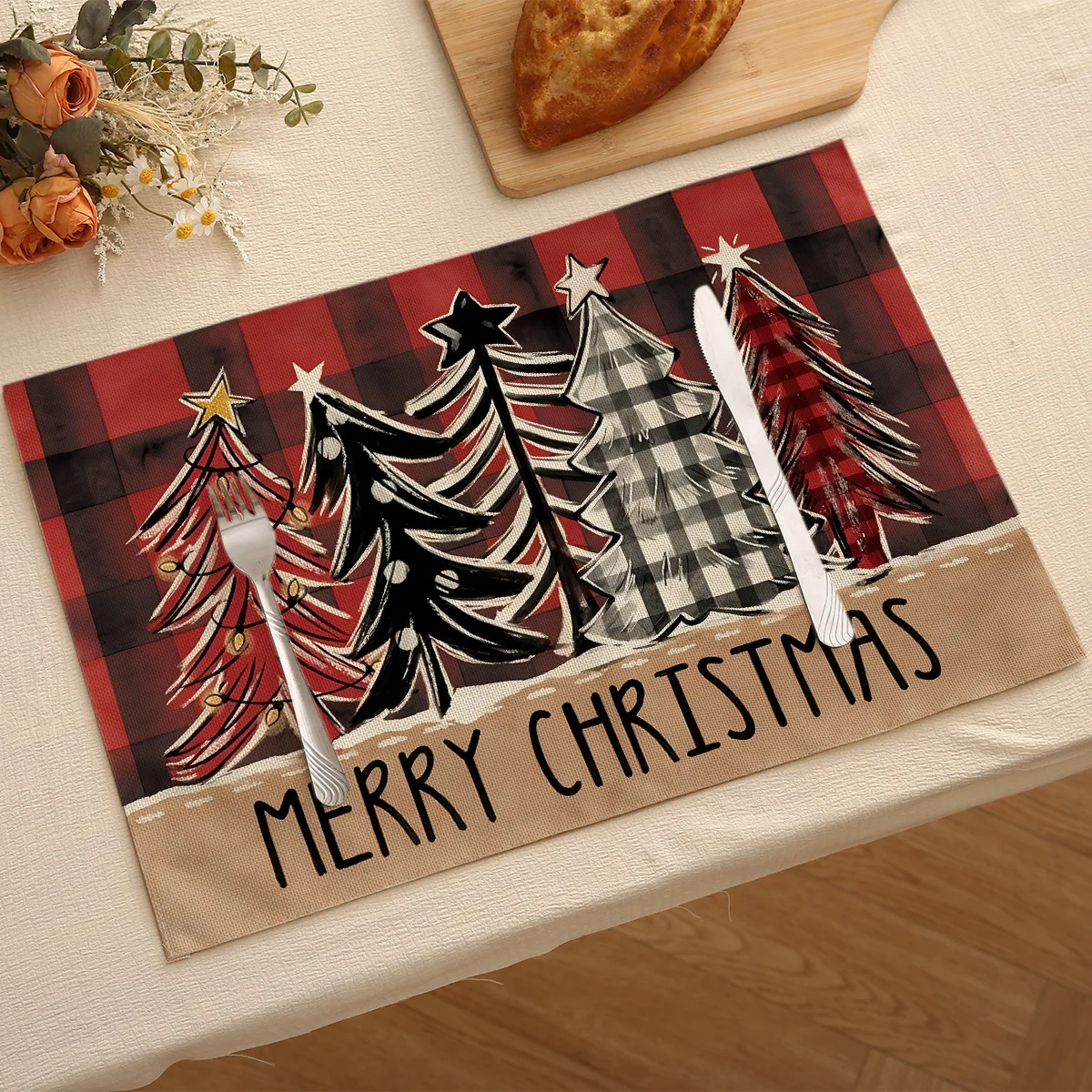 VIKAMA Joy World Setting Square Placemat Non Slip Waterproof Heat Resistant Dining Table Mat for Holiday Party Decor