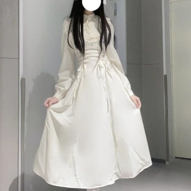 

French Elegant Lace Long Sleeve Dress Spring New High Waist Slimming Midi Dress for Women Fashion Age-reducing Chic Dress 2025