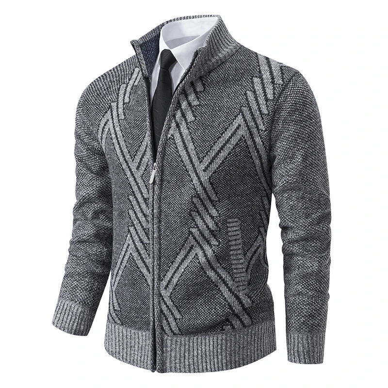 Men Knitted Jacket Cardigan Sweater Winter Warm Thickened Zipper Stand-up Collar Solid Casual Fleece SweaterCoat Men Clothing