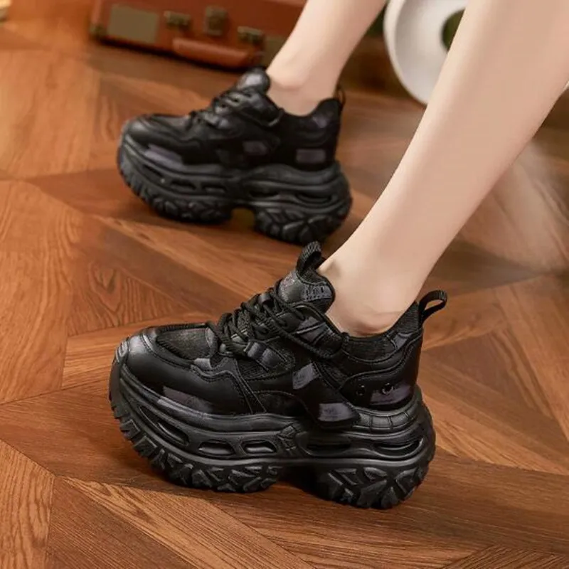 

Женские кроссовки на платформе 9 см для весны и осени, повседневные, на массивном каблуке, разноцветные, увеличивающие рост, спортивные, вулканизированные