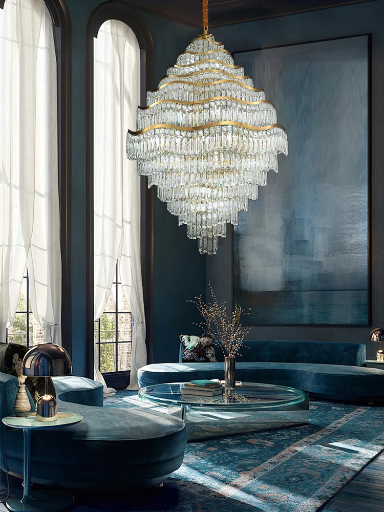 Luxury Grand Chandeliers Foyer Pendant Lighting for Living Room Crystal Hall Hanging Lmap Foyer Suspension Lustre High Ceiling