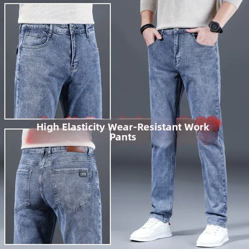 

Men's Comfortable Casual Elastic Denim Jeans Summer Loose Straight Leg Large Size Wear Resistant for Work And Leisure
