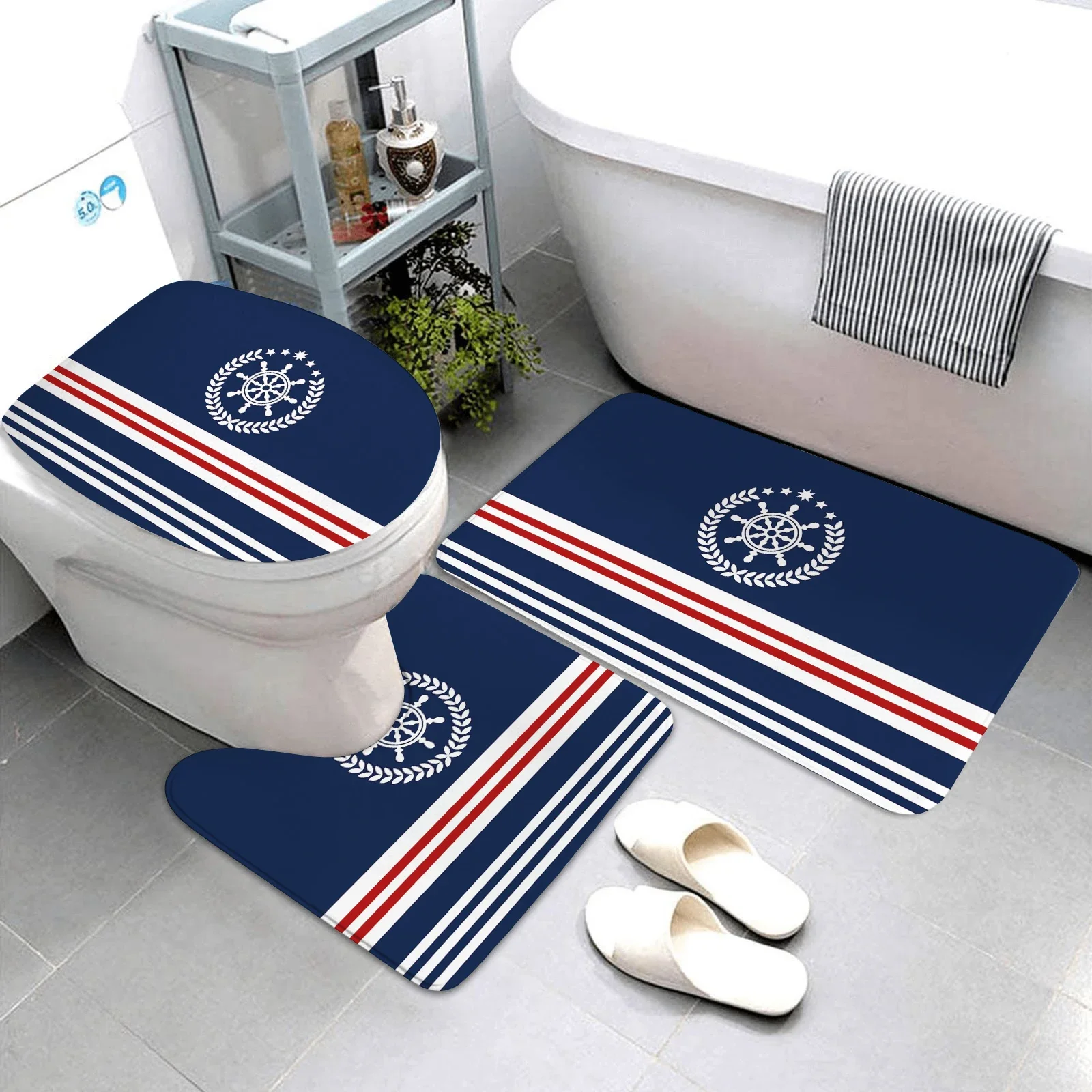 dark blue nautical series bathroom mat three-piece bathroom rugs and mats bathroom products bathroom mats can be customized