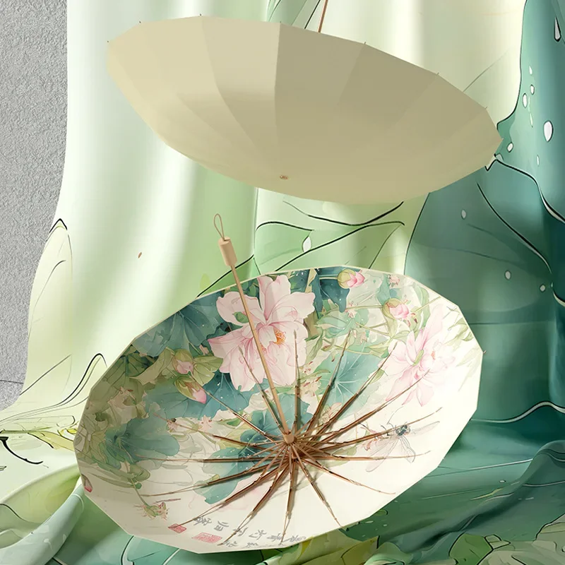 

16 Bone Sunshade Umbrella Aluminum Alloy Skeleton, New Chinese Retro Sun Protection and UV Protection Folding Umbrella