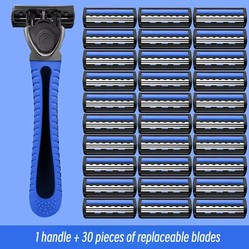 

3-Layers Manual Safety Razor, 1 Handle + 4/8/12/16/20/24 Blade Refills, Washable Stainless Steel Streamline Blade, for Men Gift