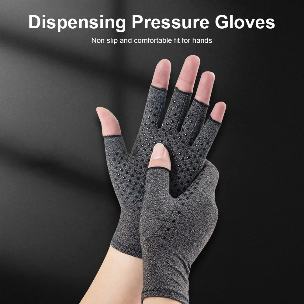 1 Pair Compression Arthritis Gloves Rehabilitation Semi-finger Gloves Hand Brace Nonslip Therapy Wristband for Joint Pain Relief