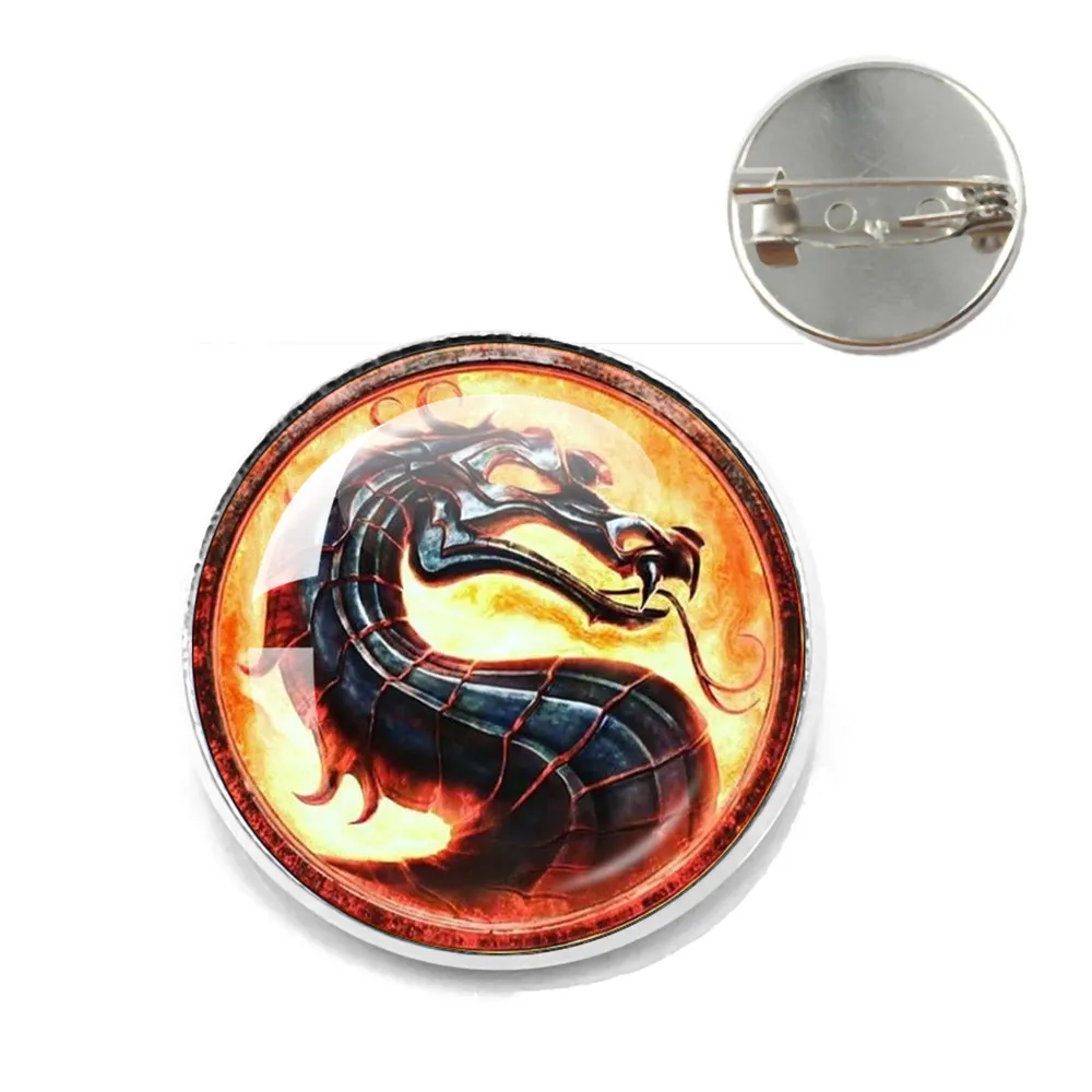 New Fashion Dragon Pattern Mortal Kombat Lapel Pin Gift Brooch Clothes Glass Cabochon Badge Decor Brooch Collar Pins Gifts