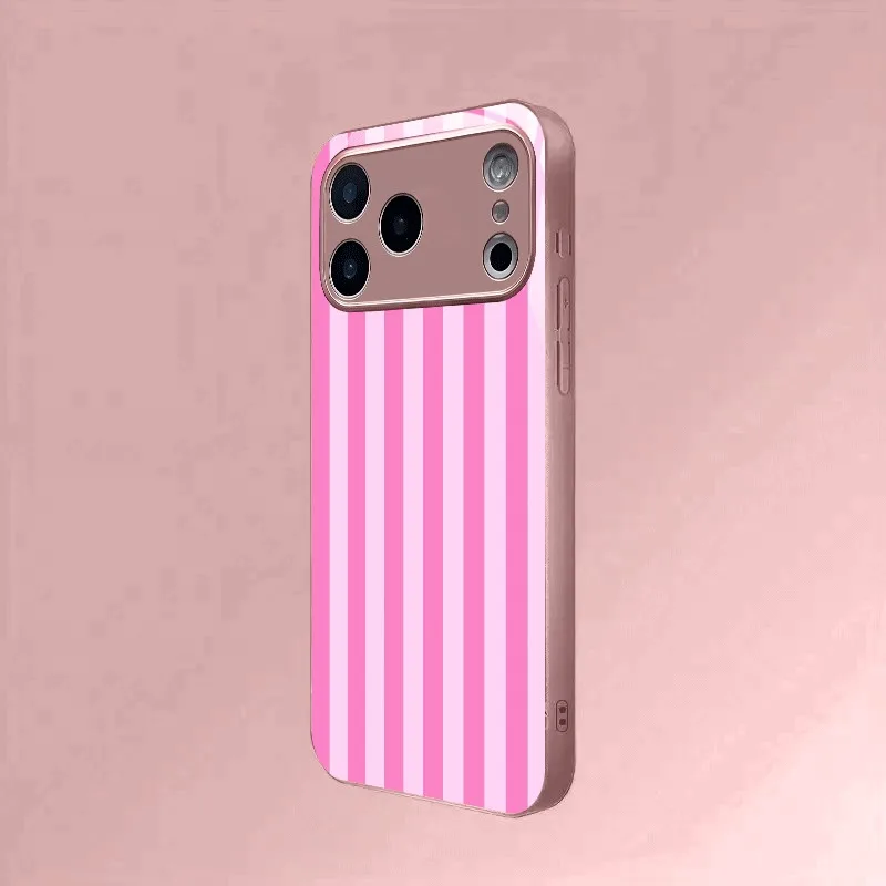 Minimalistisches Vertikalstreifenmuster Metallisches Glas-Handycase für iPhone 18 17 16 15 14 13 12 11 Pro Max 15 Plus 17Air 16E Hülle – Detail 6