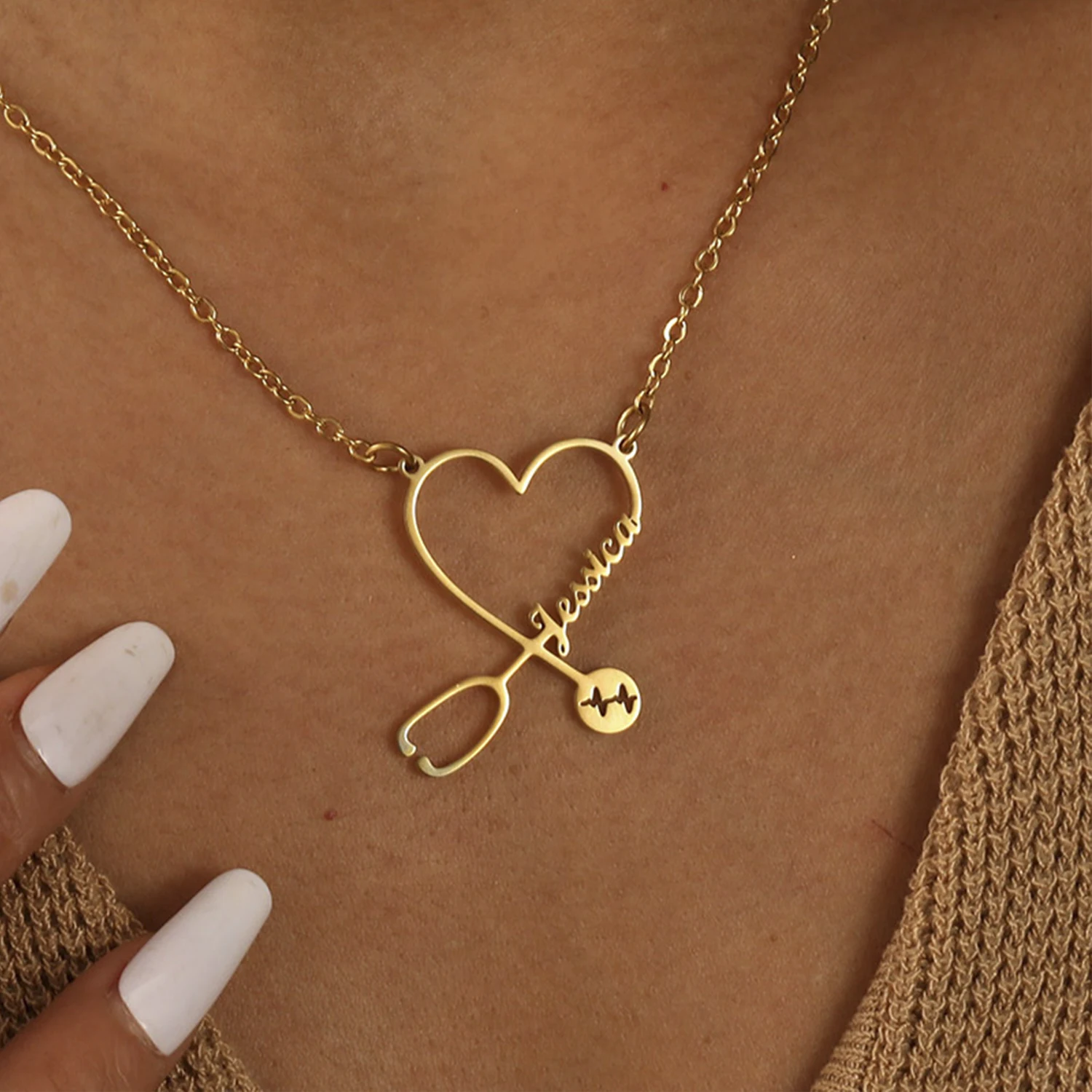 

Custom Stethoscope Necklace – Personalized Name Engraved Stainless Steel Jewelry | Medical Graduation Gift for Doctors & Nurses