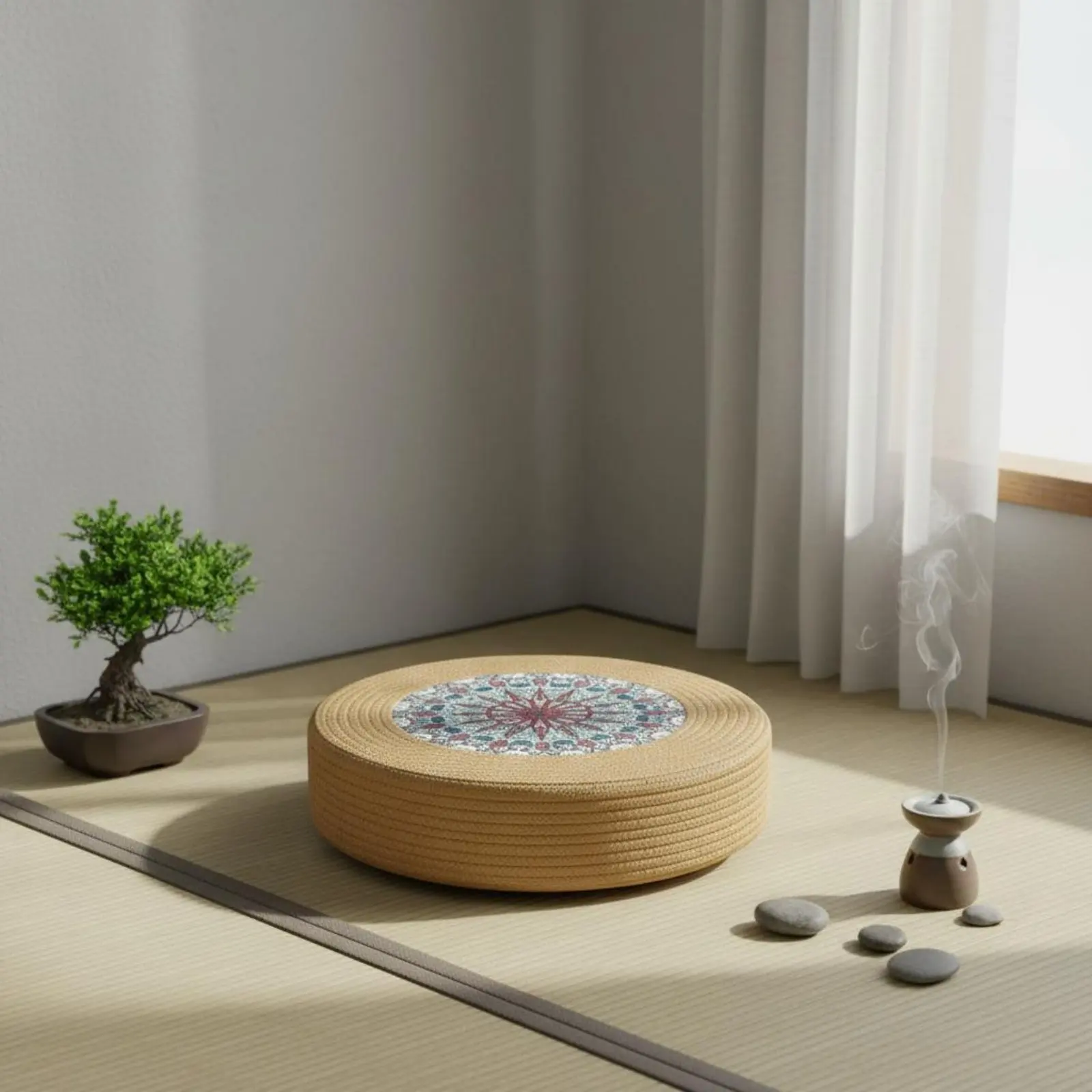 Meditation Floor Pillow Long-Lasting Woven Mat Seat Pillow Woven Woven Mat Pillow Breathable Round Woven Pouf Handmade view 4