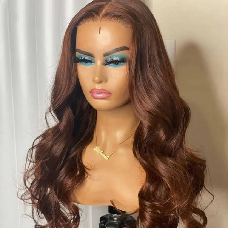 28 inch 200% Soft  Glueless Brown Body Wave 5x5 Silk Base Jewish Human Hair Wig With Baby Hair HD Lace European Hair Preplucked