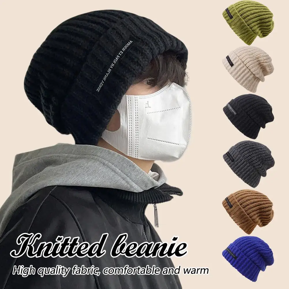 2025 gorros tejidos de otoño e invierno a la moda para hombre, gorro cálido y frío de talla grande, gorro tejido holgado con cabeza grande para hombre