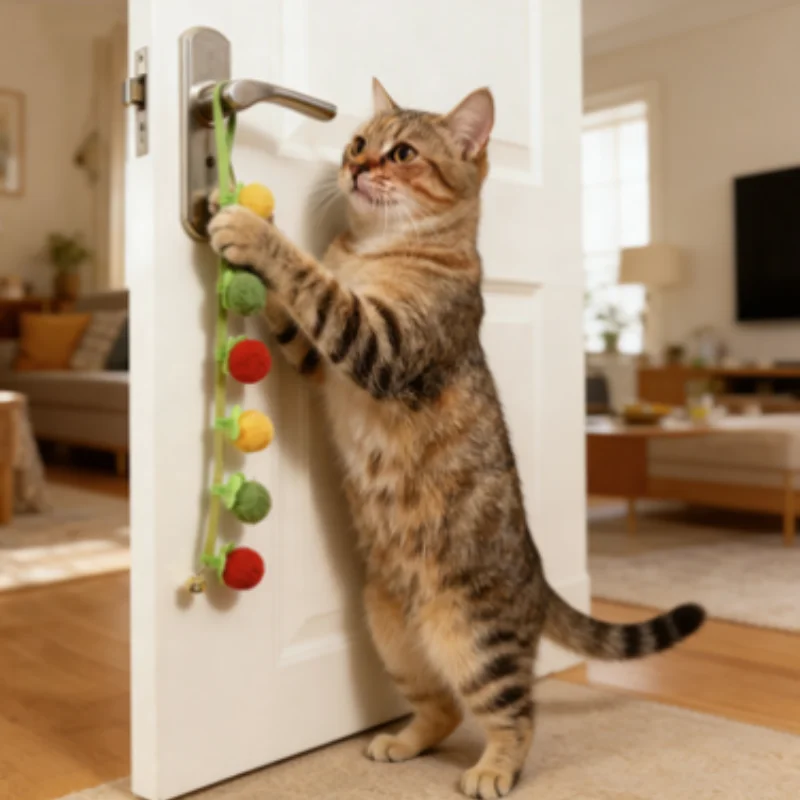 Cartoon-Tomaten-Kratzspielzeug für Katzen, tragbares Plüsch-Teaser-Seil mit Glocke, lustiges simuliertes Obst, interaktiver Katzen-Teaser für drinnen