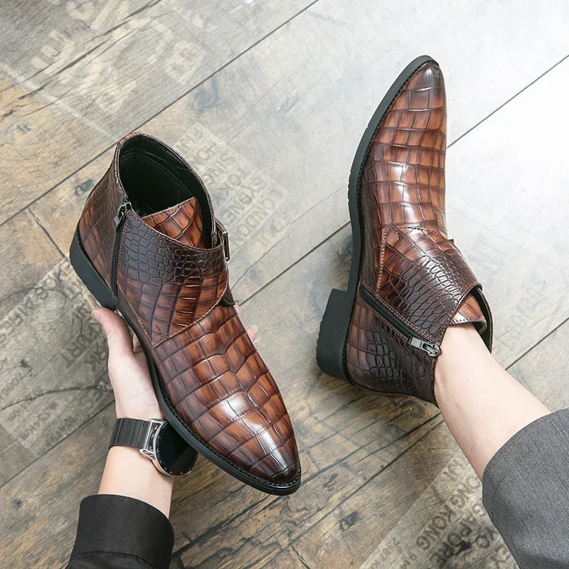 Männer Leder Schuhe Englisch Chelsea Spitze Stiefel Designer Krokodil Korn Stiefeletten für Mann Luxus Casual Boot Zapatos Hombre