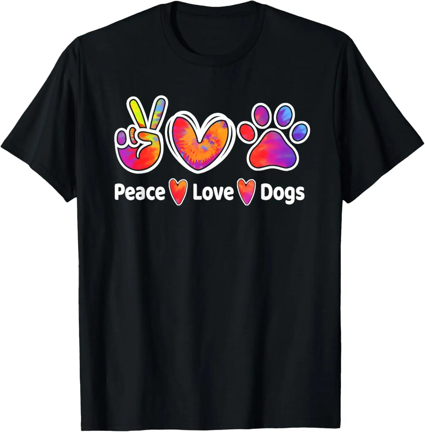 Dog Lover Peace Love Dogs Funny Cute Puppy Paw Tie Dye T-Shirt