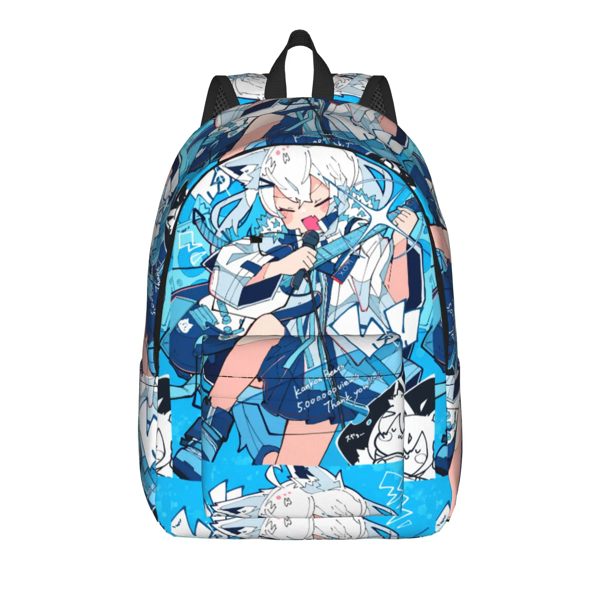 Hololive Gamers Shirakami Fubuki Blue Backpack Boy  Big Backpacks Polyester Aesthetic High School Bags Cycling Custom Rucksack