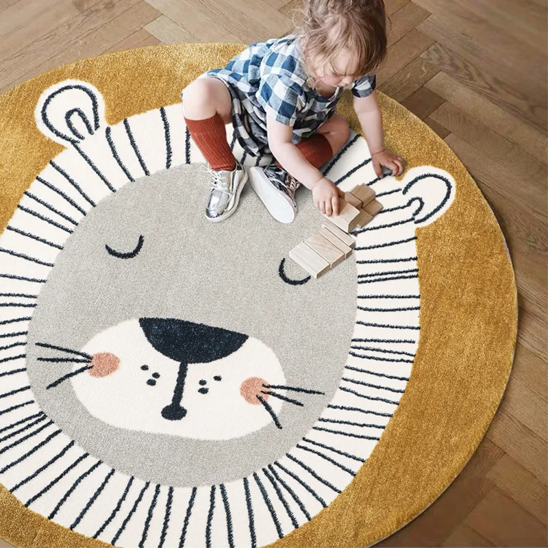 Cartoon Kids Carpet Round Cute Lion Rugs for Bedrooms INS Animal Game Floor Mat Aisle Home Decoration Kawaii Room Decor