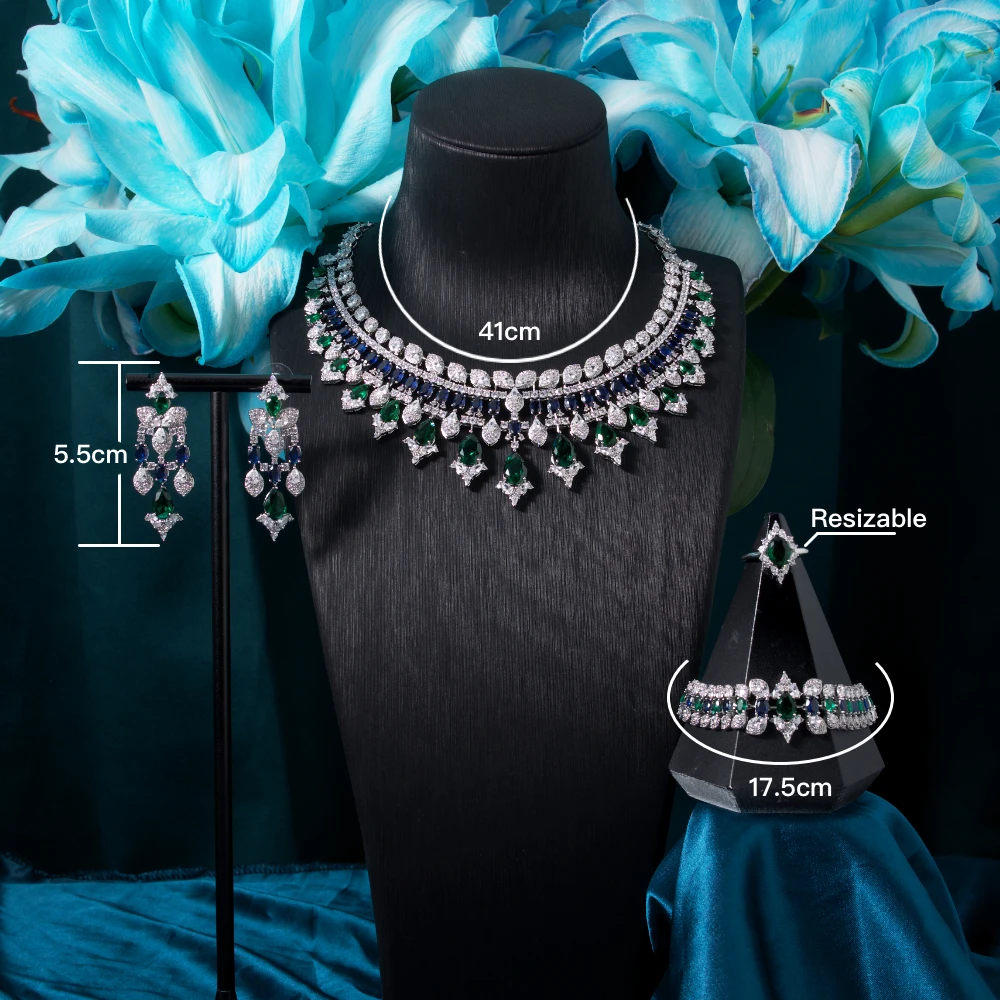 New Accessories Colorful Cubic Zircon Jewelry Sets for Women Luxury Dubai CZ Bridal Wed Jewellery Necklace Set