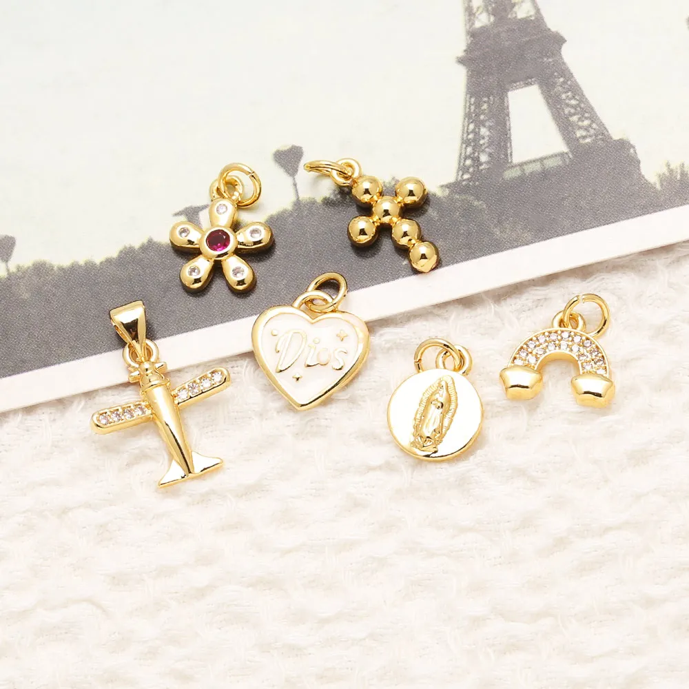 OCESRIO Enamel Heart Charms for Bracelet Copper Crystal Airplane Cross Keychain Purse Charm Jewelry Making Supplies chma504 view 2