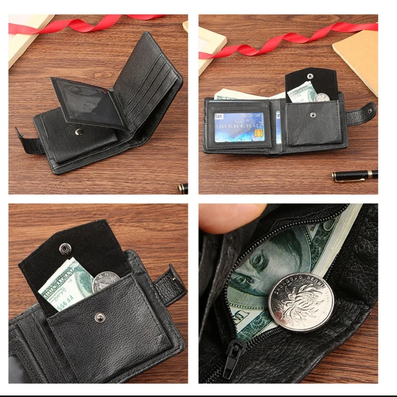 Men's wallets Leather Bifold Black Classic Business Large Capacity Credit Card Holder Wallet with Coin Pocket ID Windows Purse