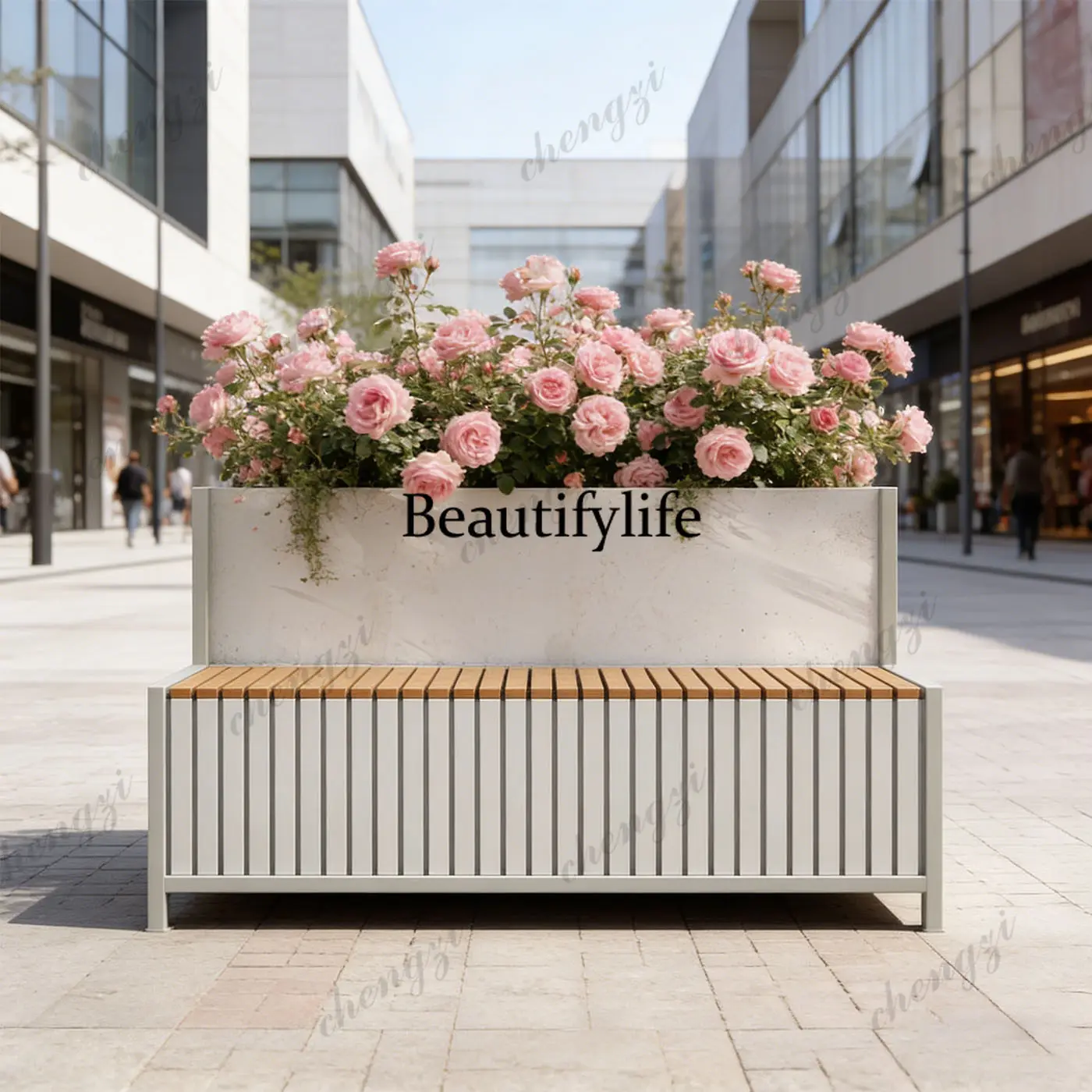 

Outdoor flower box seat combination Modern simple commercial street decorative landscape planting box Waiting chair