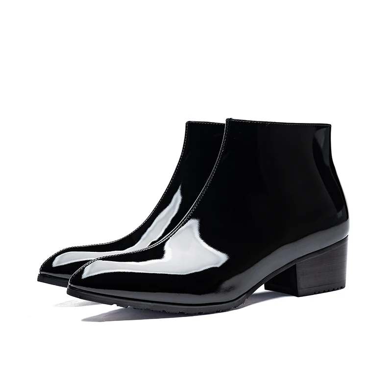 

Luxury Cow Genuine leather men shoes Zip 5cm Increased Heel Ankle winter Boots