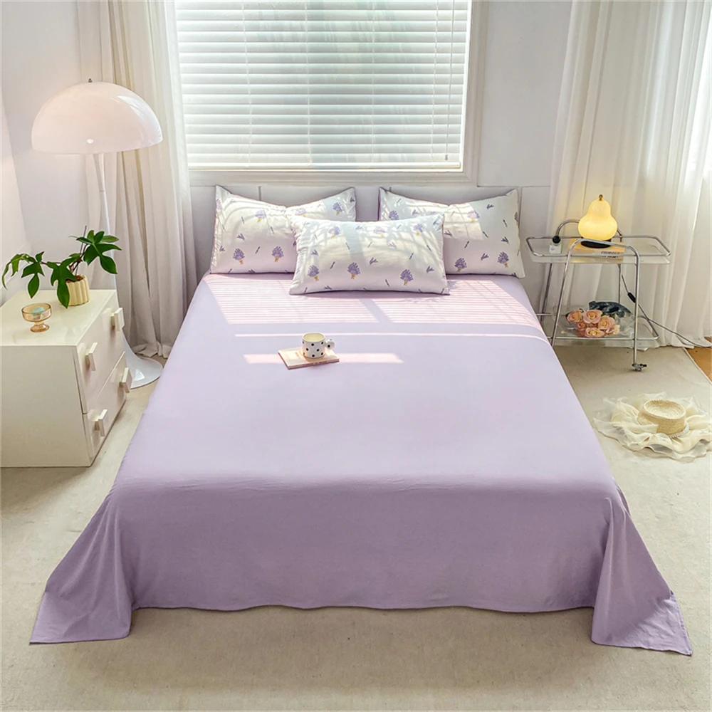 Home Textiles Soft Four-piece Bedding Set Pillowcase Purple Washed Cotton Flower Duvet Cover for Children Women Men Bed Sheet