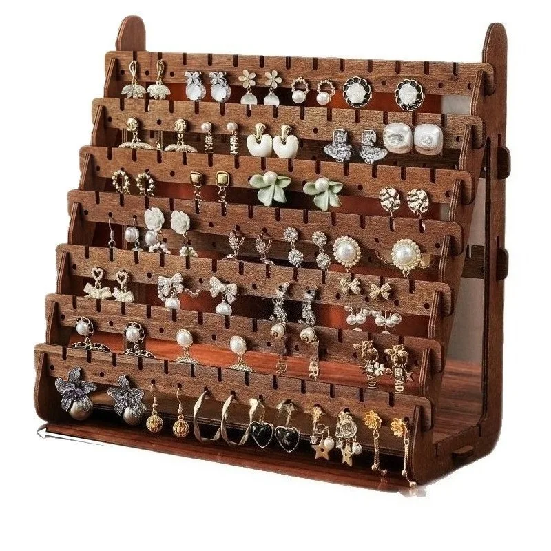 رف القرط الخشبي الأقراط الكبيرة عرض الرف بالجملة مجوهرات المنظم حامل حلية المحمولة حامل تخزين المجوهرات #5