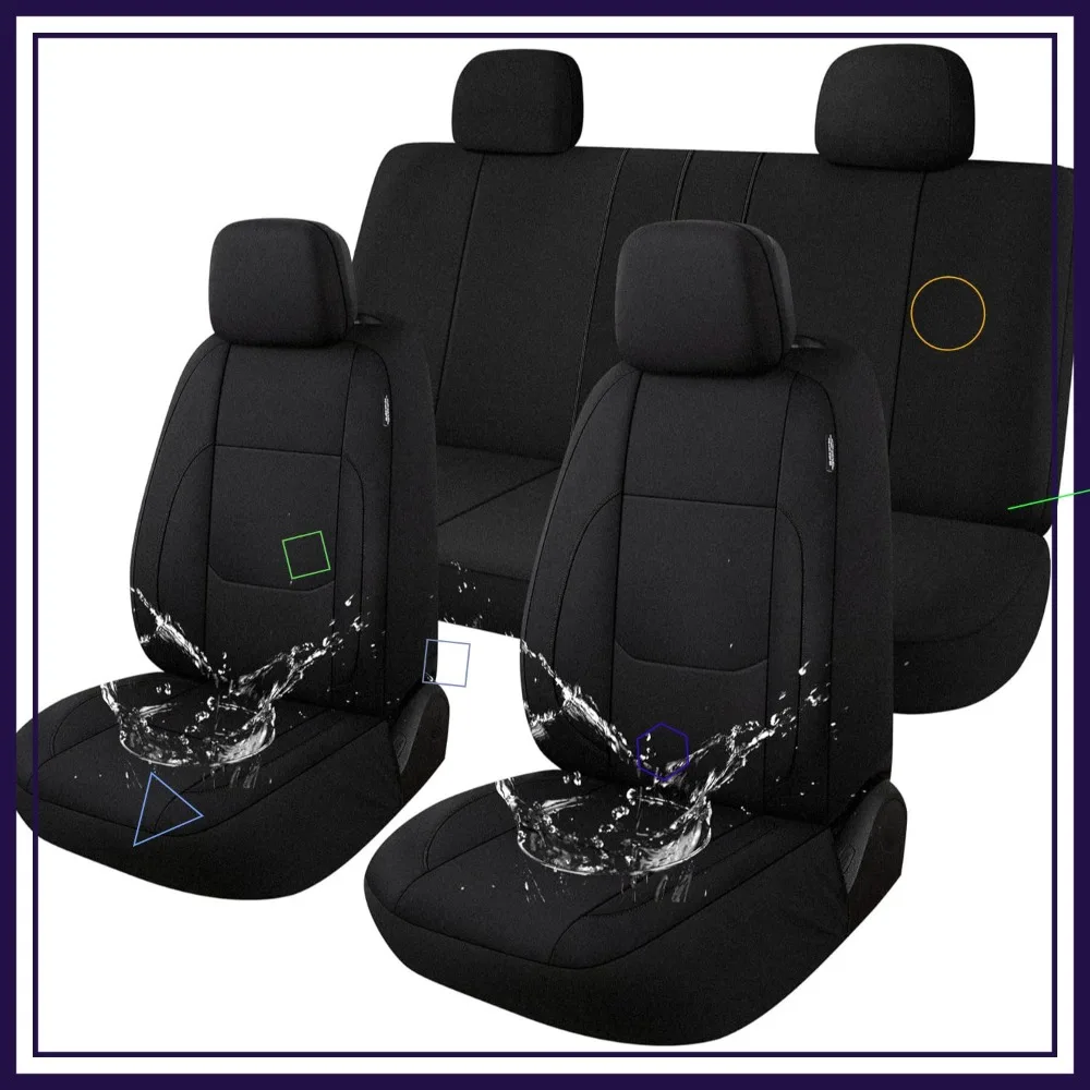 

Universal Waterproof Car Seat Covers Full Set, Neoprene Protection for Sedan Van Truck SUV (Black)