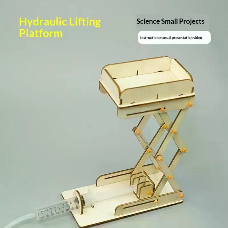 1세트 DIY 교육용 과학 실험 도구 나무 공기압 리프트 모델 키트 공압 유압 엘리베이터 시연 도구