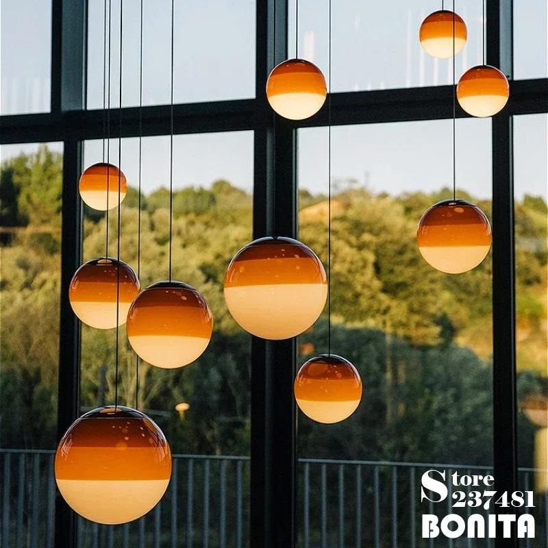 

Modern Rainbow Candy Chandelier Kid's Room Restaurant Shopping Mall Decoration Lighting Fixture Gradient Glass Ball Pendant Lamp