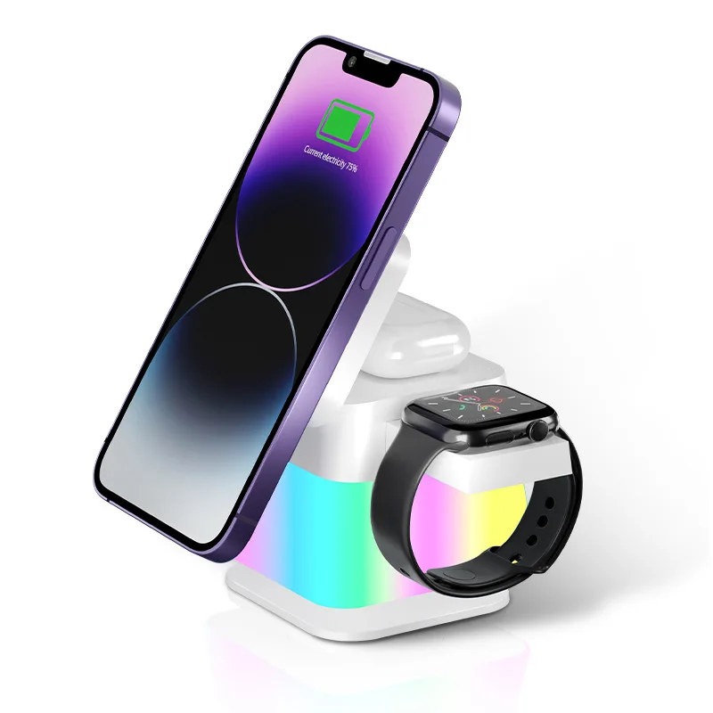 Luxmoc 4-In-1 Foldable Wireless Charger For Mobile Phone Watch Headset 360° Rotating Night Light Magnetic Wireless Charger