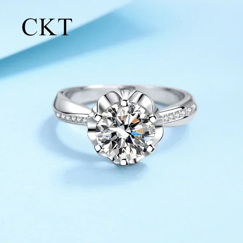 

18K White Gold Six Claw Ring for Women Ins Style Pt950 Platinum 1-2 Carat Moissanite Diamonds Wedding Fine Jewelry Gift