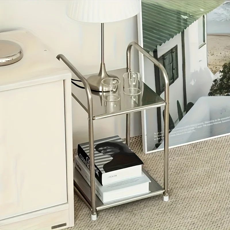 Modern Stainless Steel Side Table Silvery Nightstand Home Storage Shelf for Sofas And Kitchens Practical Shelving Unit image 5