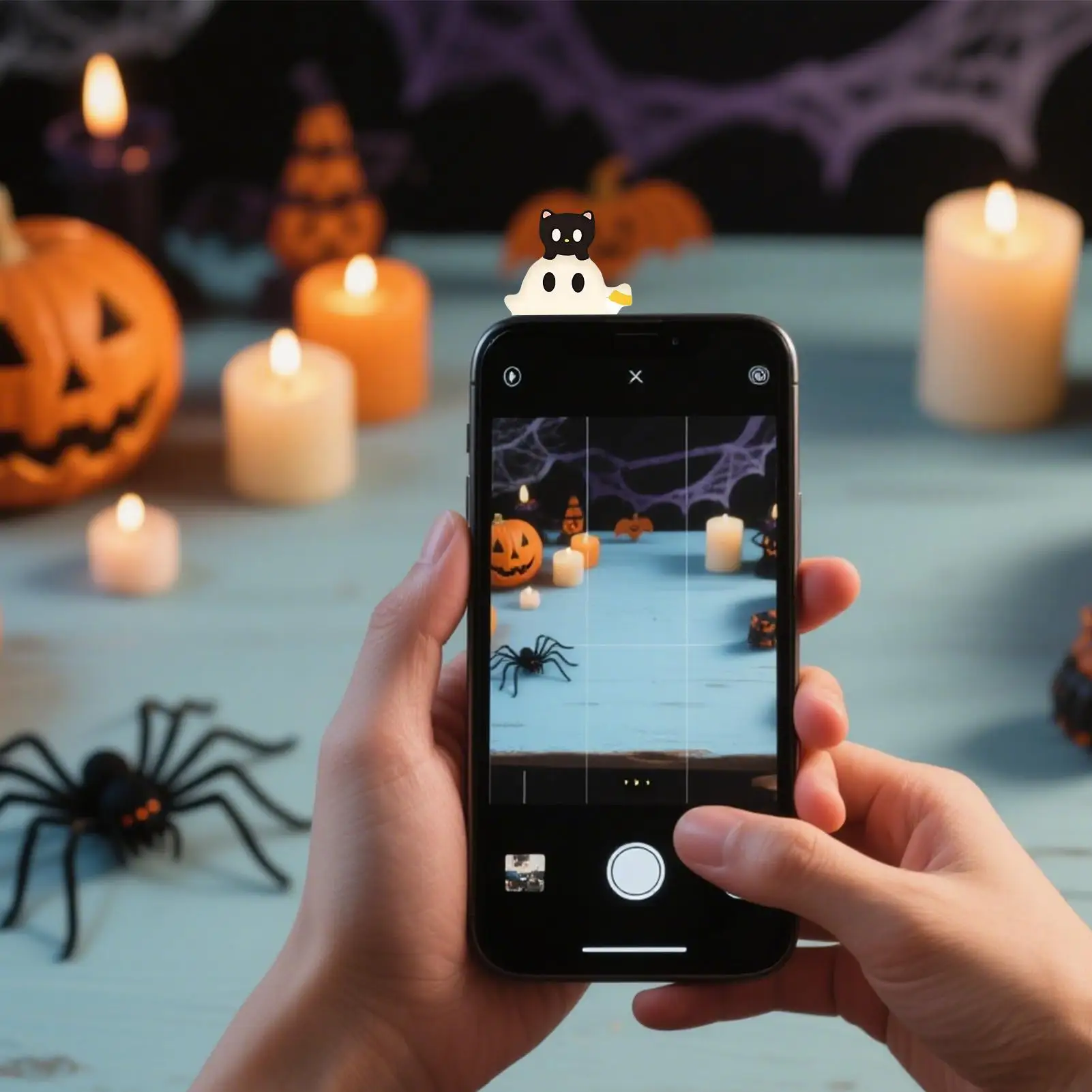 Minifiguren voor telefoonhoesje Halloween Ghost Smartphone Beeldje Halloween Mini Figuur Peel-and-stick Decoraties voor mobiele telefoon