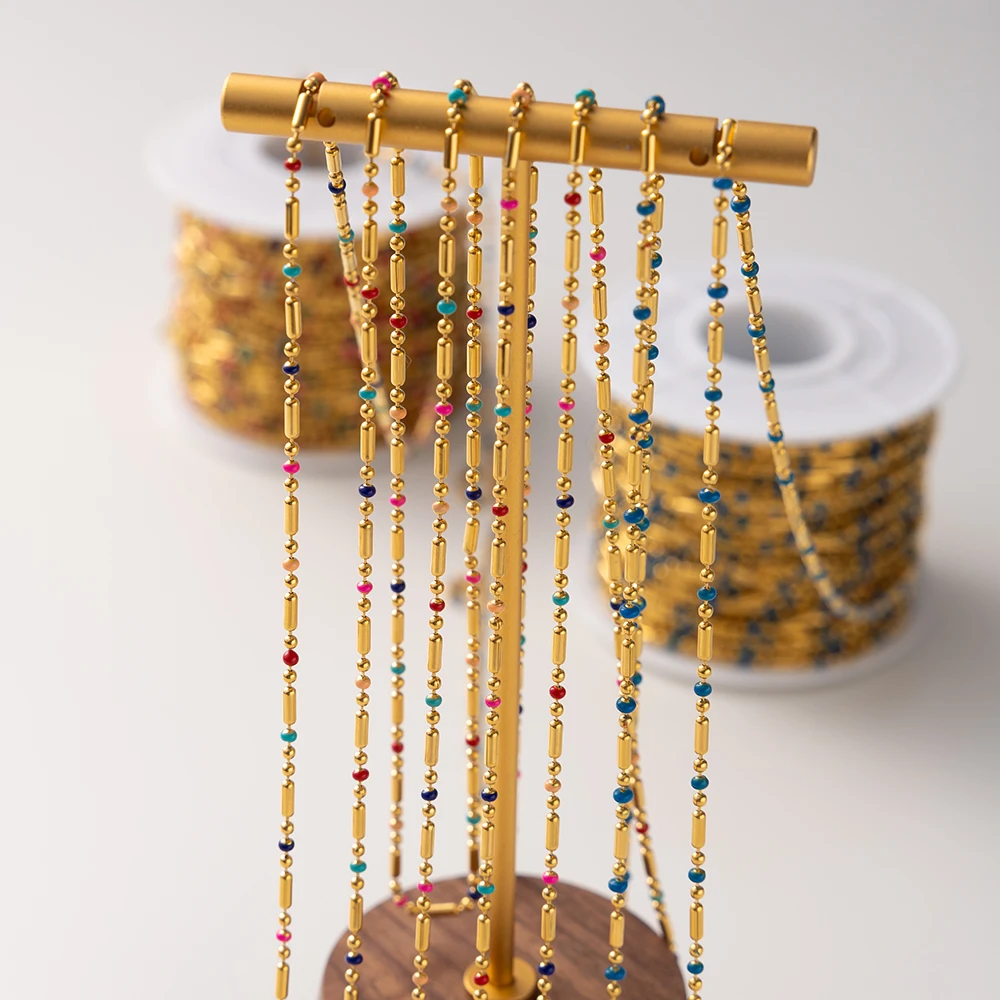 

1 Meter Stainless Steel Enamel Beads Chains For DIY Handmade Necklaces Bracelets Jewelry Making Supplies Accessories Material